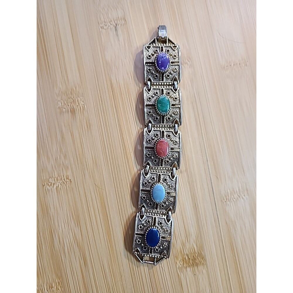 Vintage 1970s Sarah Coventry "Granada" Wide Panel Estruscan Revival Bracelet